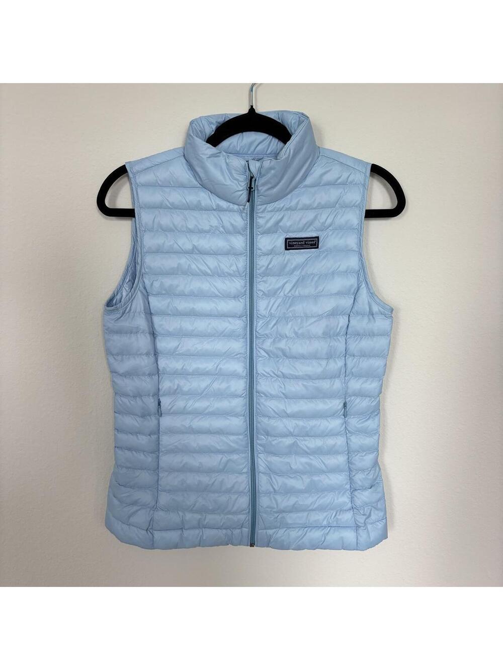 Vineyard Vines Light Blue Packable Puffer Vest Womens XS Full Zip Sleeveless